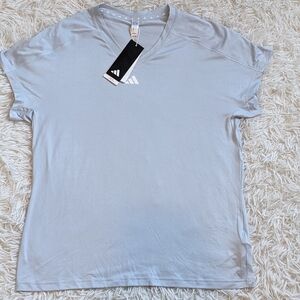 Adidas Women's Light Blue V-Neck Top - XL